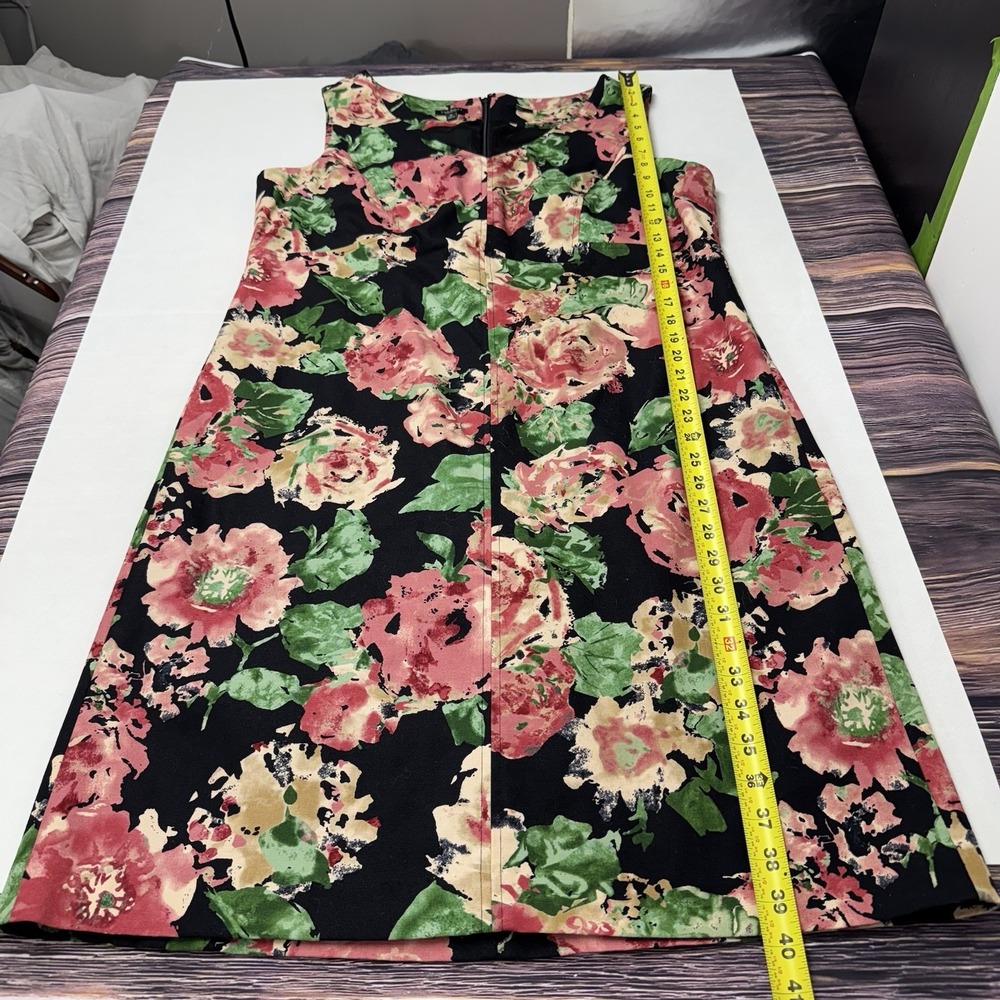 Talbots Floral Sheath Dress Womens 16 Black Pink V-Neck Cotton Blend Stretch - Picture 11 of 14